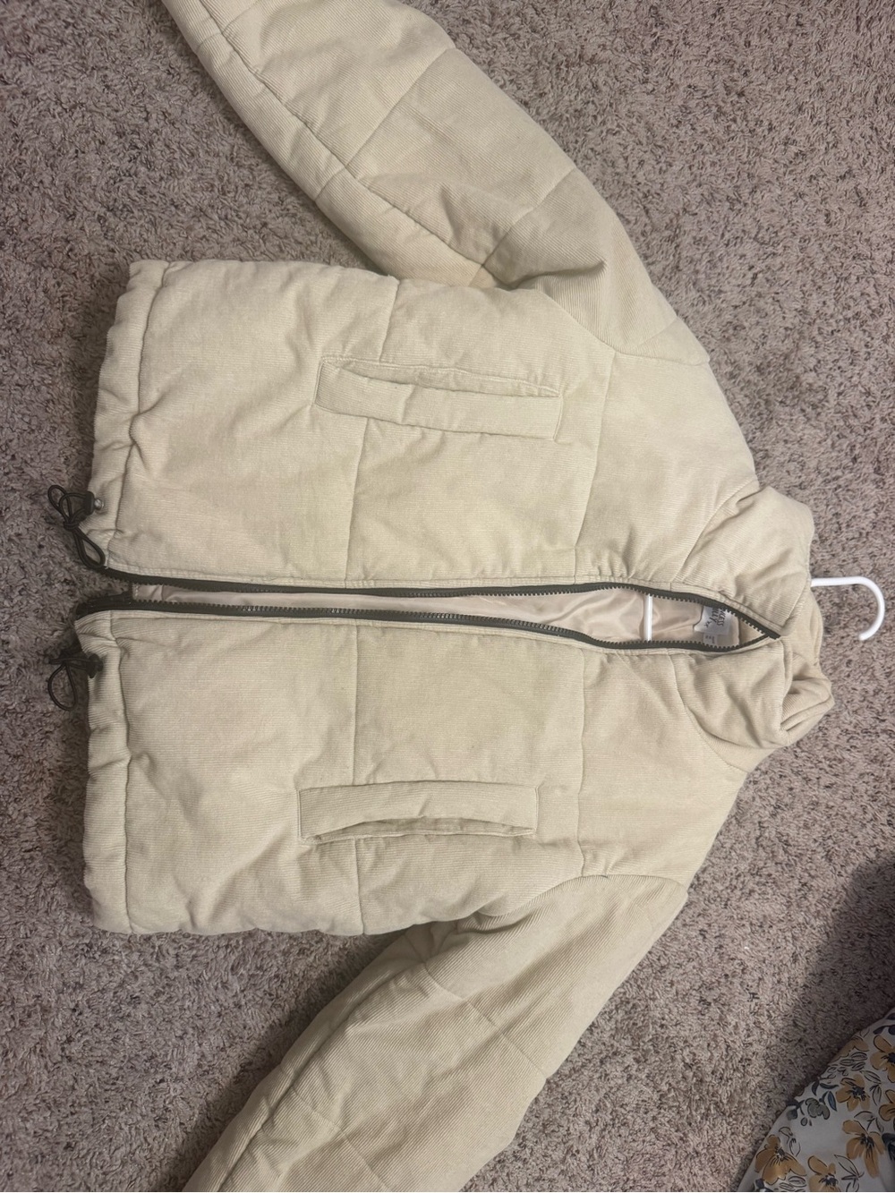 Princess Polly Cream Puffer Jacket with Zip Front